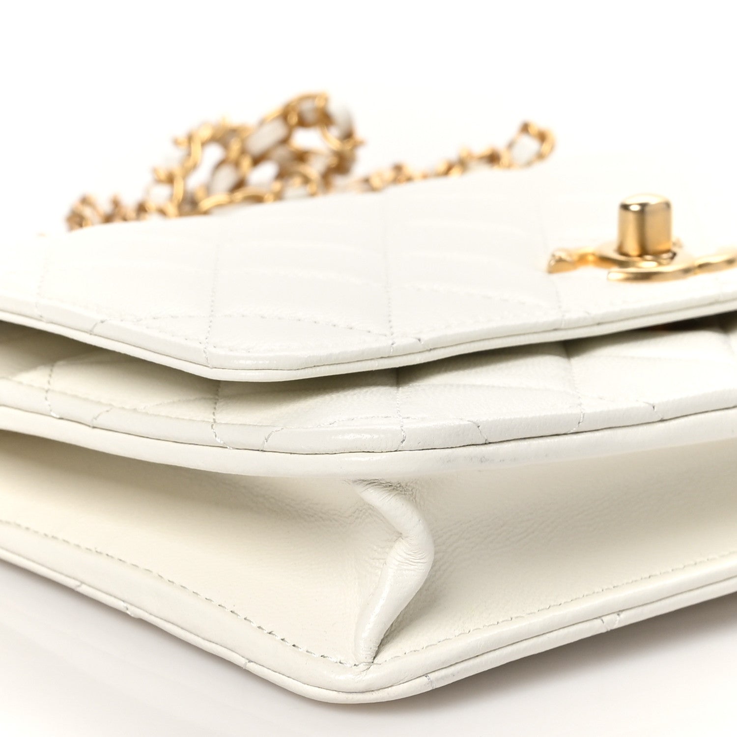 Chanel Lambskin Quilted Pearl Wallet On Chain WOC White 10 of 12