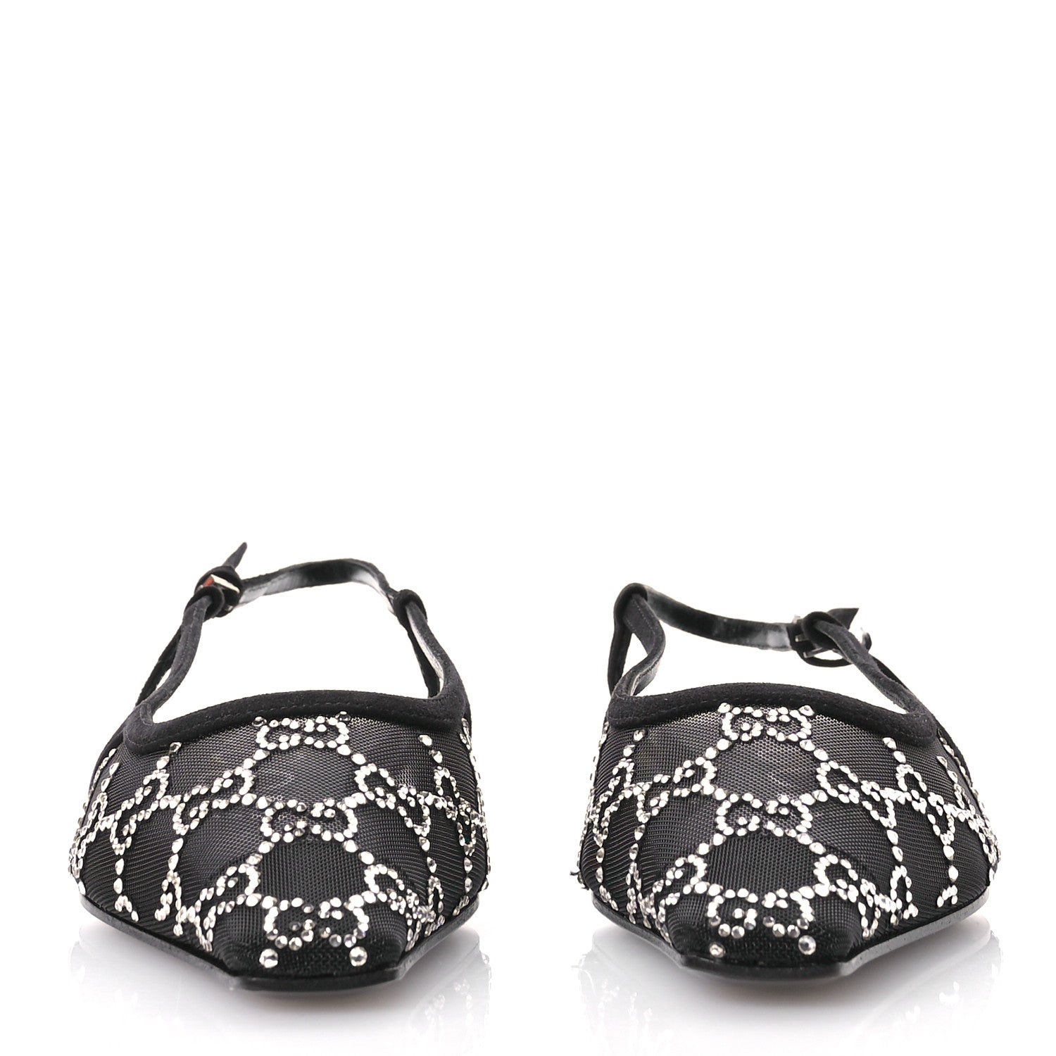 Gucci Tela Retino Kid Scamosciato Crystal GG Monogram Square G Slingback Flat 37 Black 3 of 10