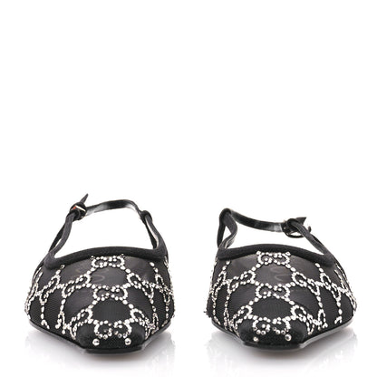 Gucci Tela Retino Kid Scamosciato Crystal GG Monogram Square G Slingback Flat 37 Black 3 of 10