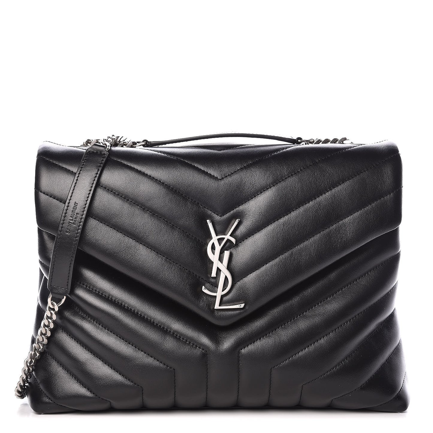 Calfskin Y Quilted Monogram Medium Loulou Chain Satchel Black