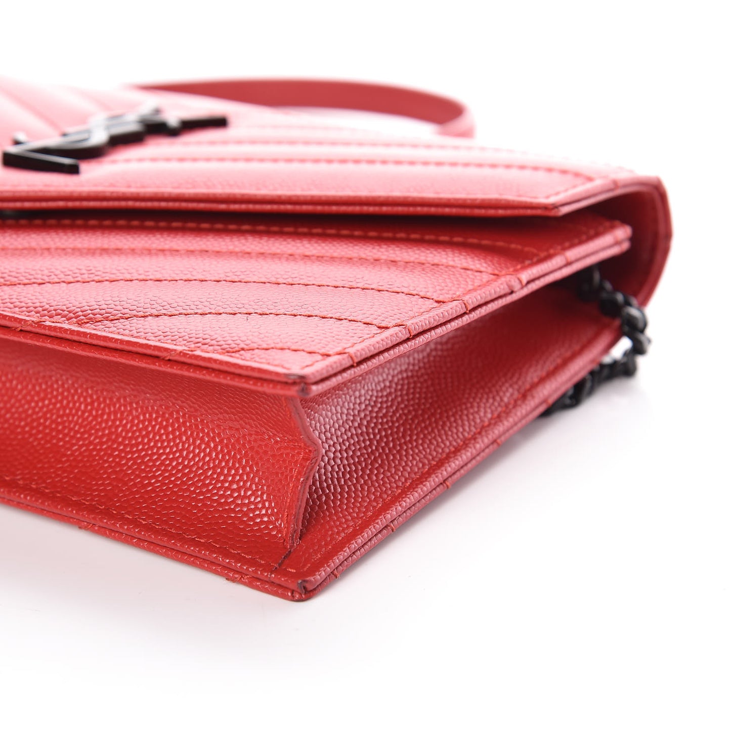 Grain De Poudre Matelasse Chevron Monogram Envelope Chain Wallet New Red
