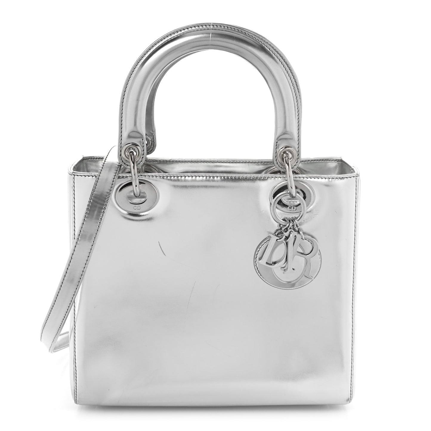 Metallic Patent Calfskin Medium Lady Dior Silver
