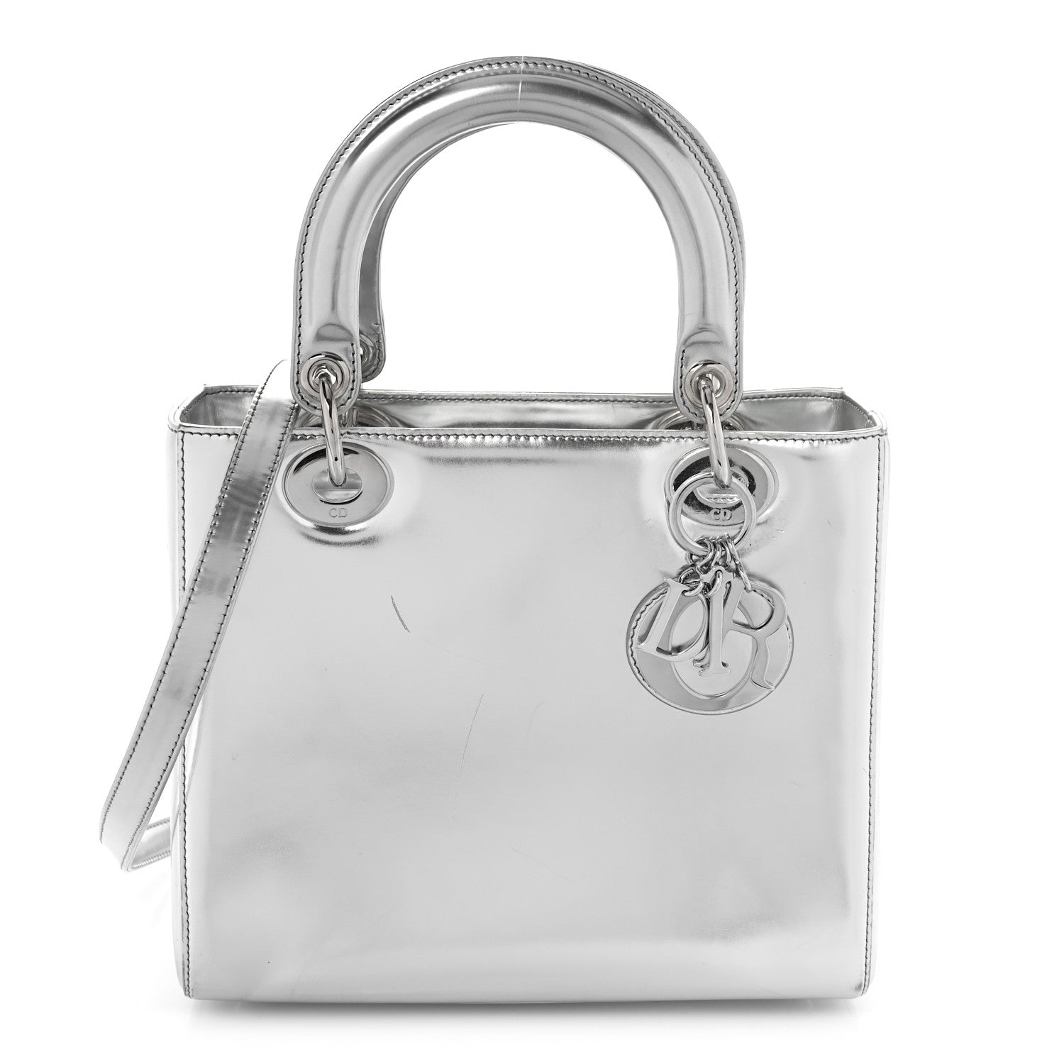 Christian Dior Metallic Patent Calfskin Medium Lady Dior Silver 1 of 12