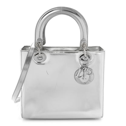 Christian Dior Metallic Patent Calfskin Medium Lady Dior Silver 1 of 12
