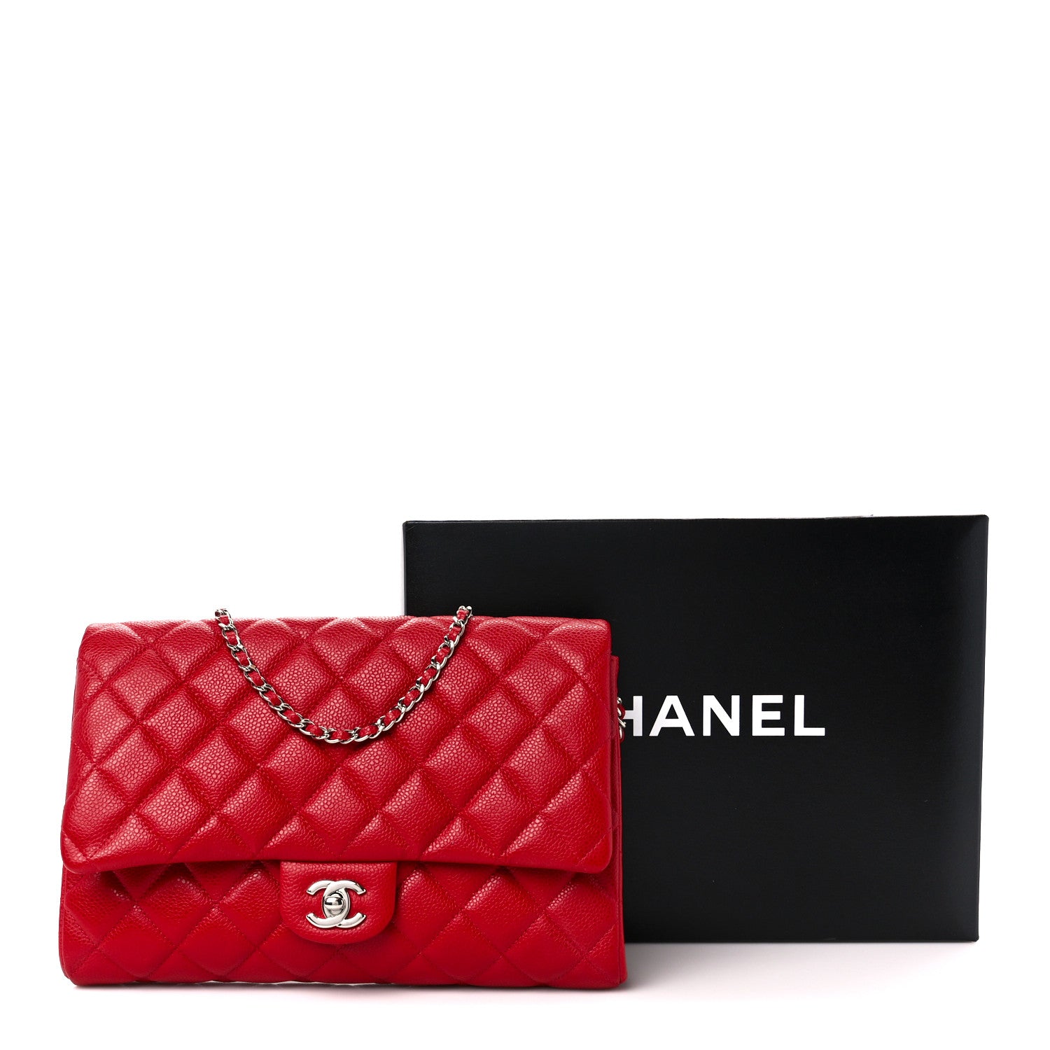 Chanel Caviar Quilted Clutch With Chain Flap Red 12 of 12
