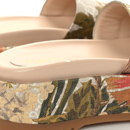 Gucci GG Supreme Monogram Water Flora Angelina Platform Slide Sandals 35 Beige White Multicolor 9 of 9