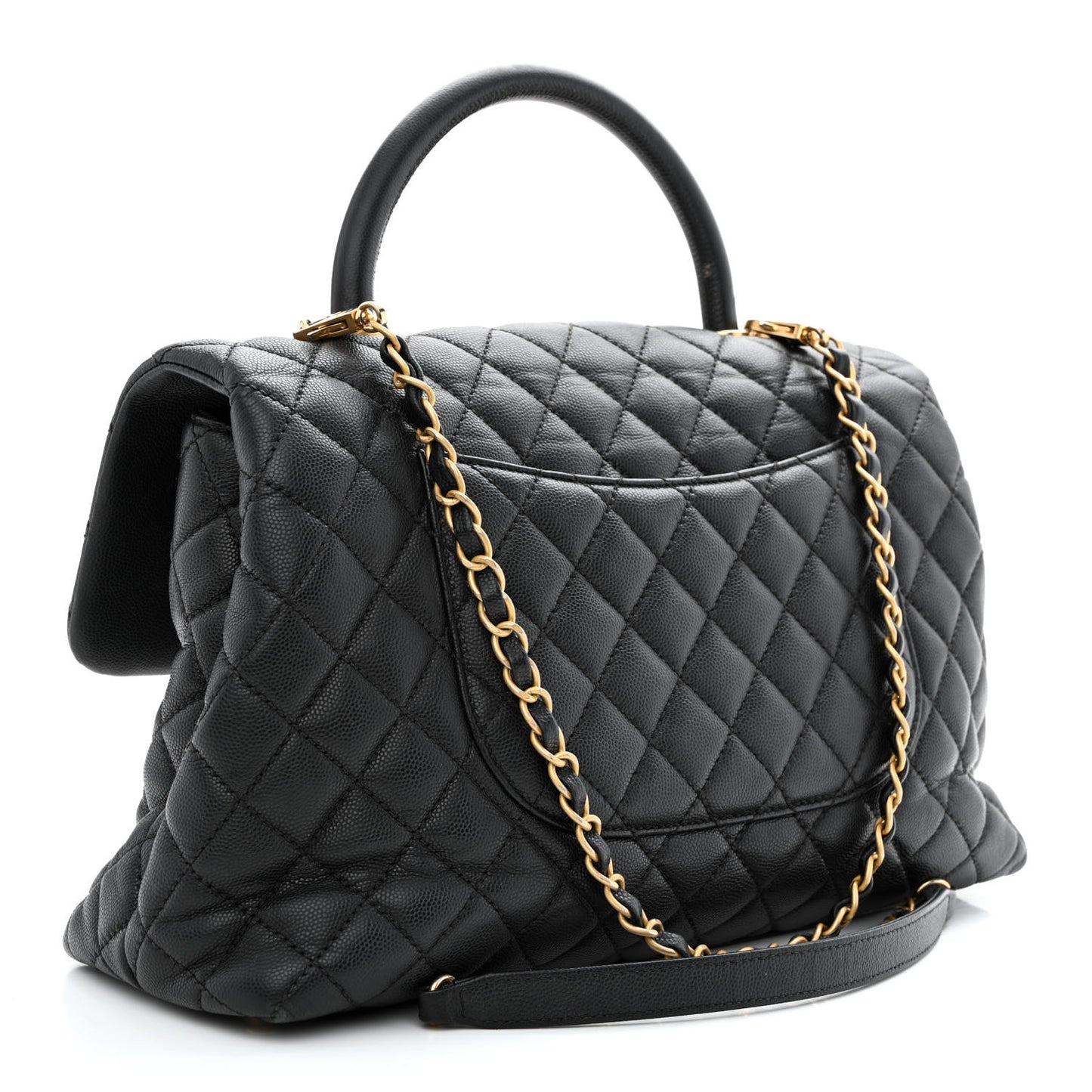 Caviar Quilted Medium Coco Handle Flap Black