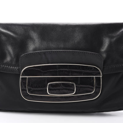 Prada Tessuto Nylon Calfskin Crocodile Embossed Shoulder Bag Black 12 of 12