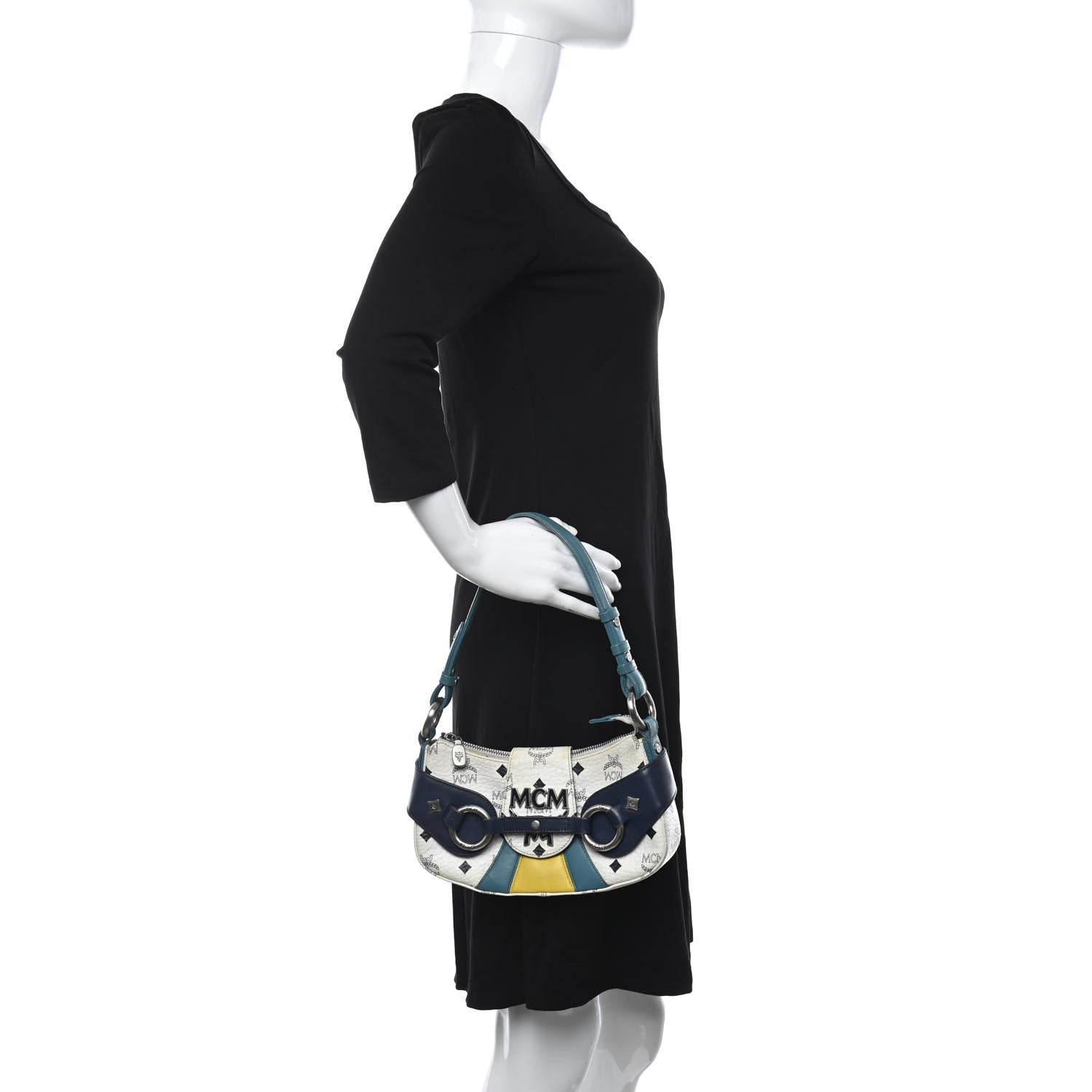 MCM Visetos Shoulder Bag White Blue Yellow 2 of 19