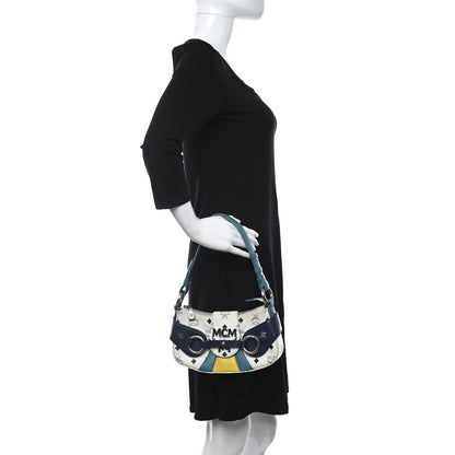 MCM Visetos Shoulder Bag White Blue Yellow 2 of 19