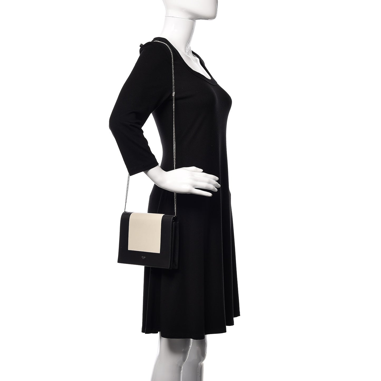 Smooth Lambskin Frame Evening Chain Clutch Black White