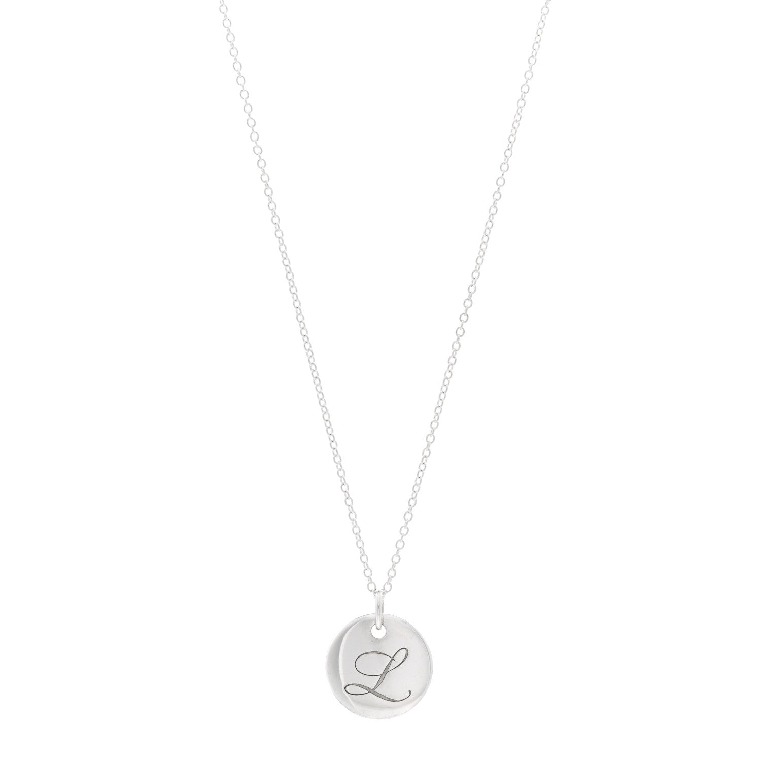 Tiffany Sterling Silver Letter L Disc Pendant Necklace 1 of 4