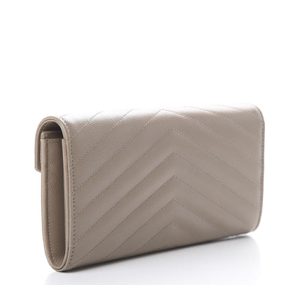 Saint Laurent Grain De Poudre Matelasse Chevron Monogram Flap Wallet Dusty Grey 2 of 6