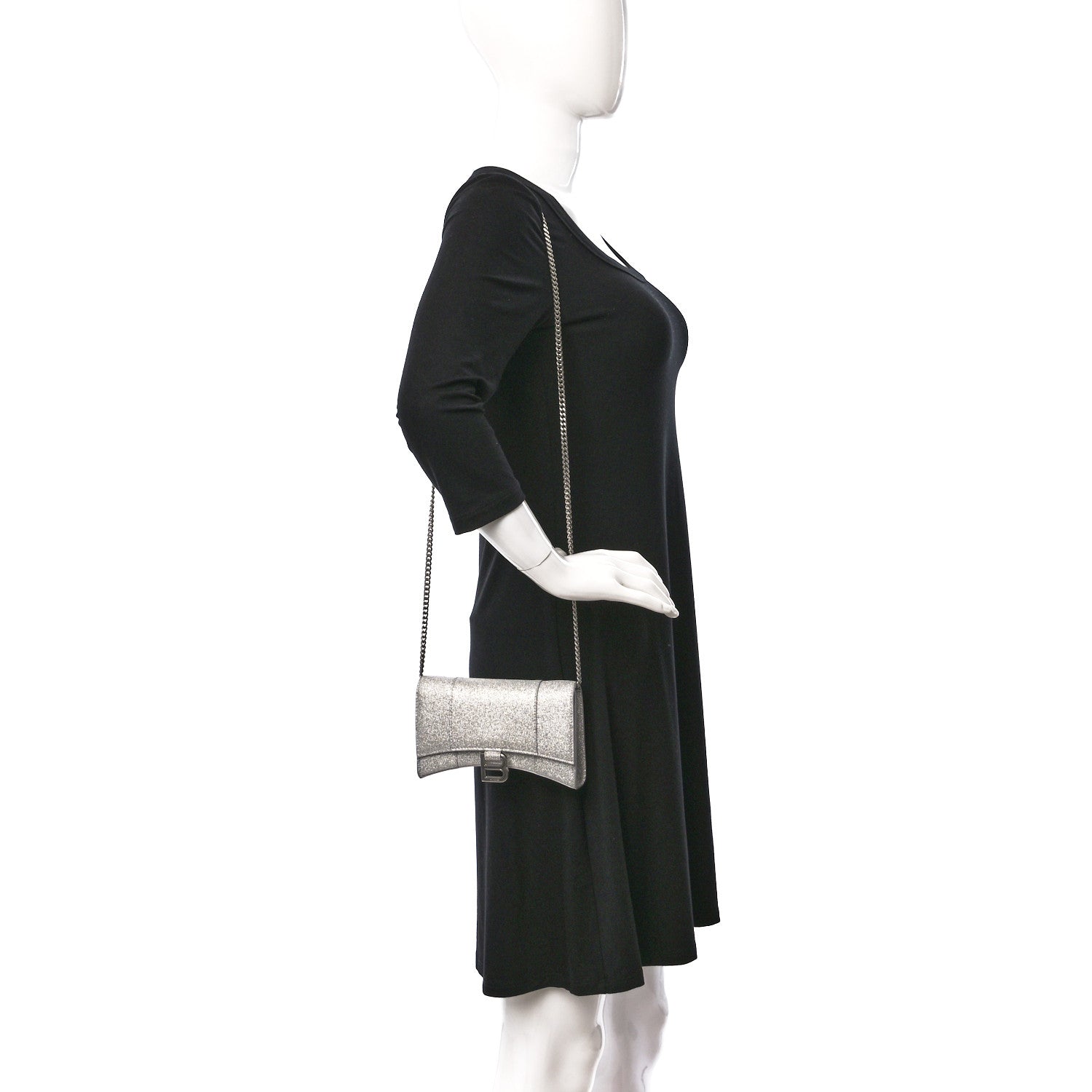 Balenciaga Sparkling Fabric XS Hourglass Wallet On Chain Silver 2 of 8