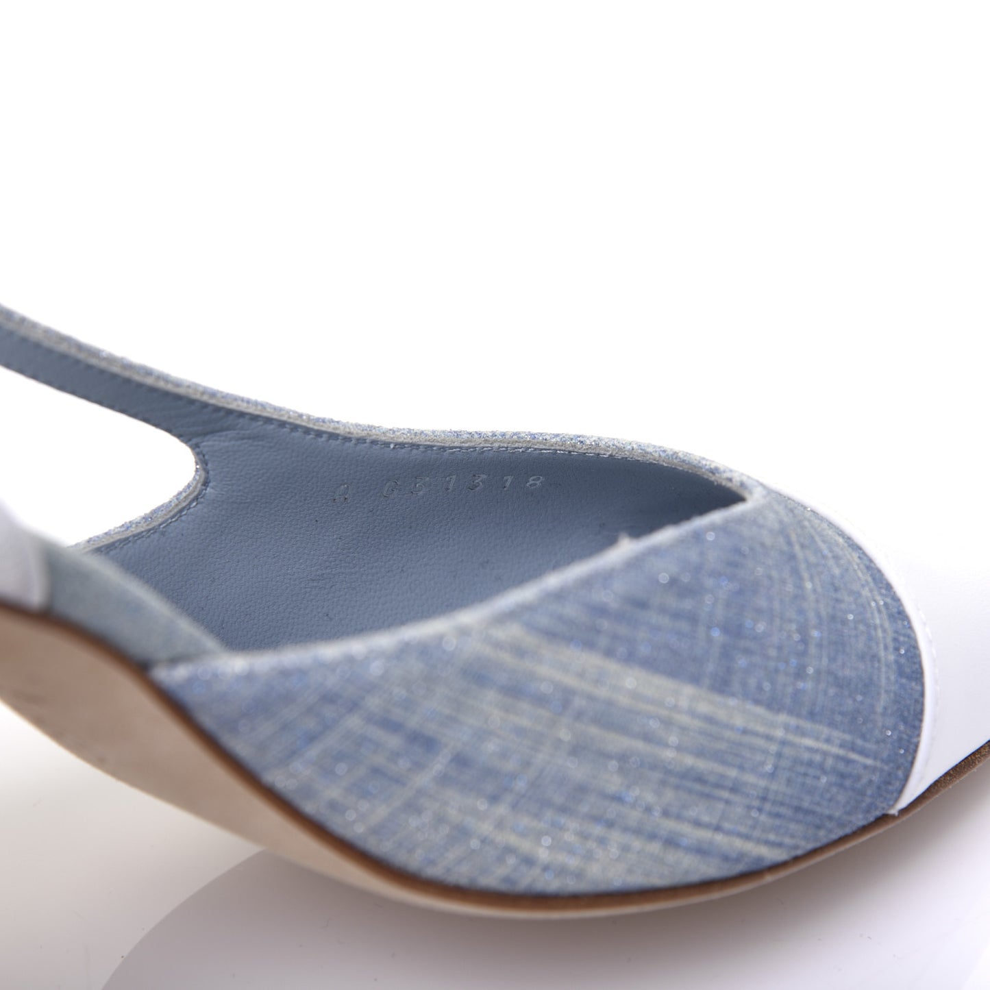 Denim Lambskin Cap Toe CC Slingback Pumps 39 Light Blue White