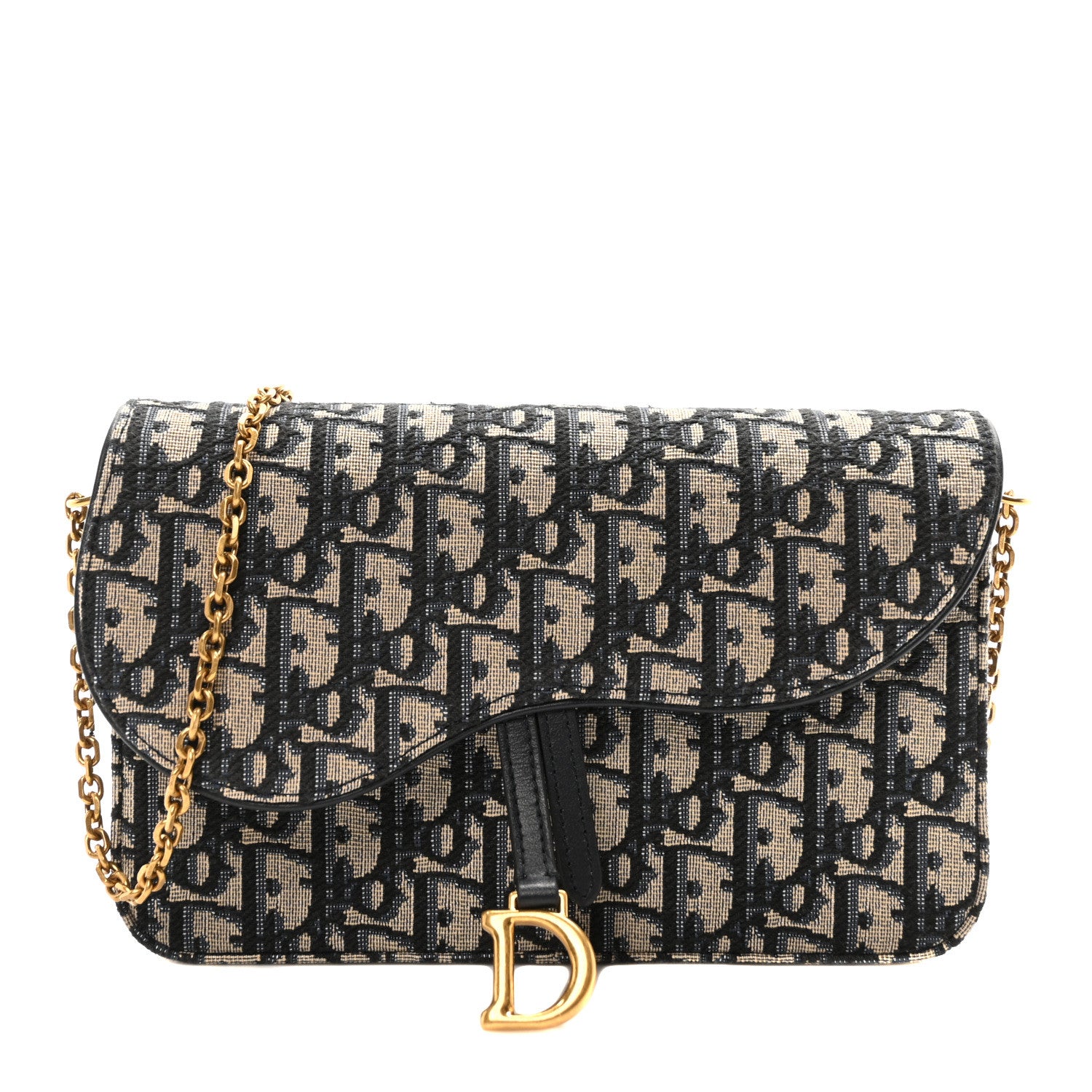 Christian Dior Oblique Saddle Chain Pouch Blue 1 of 10