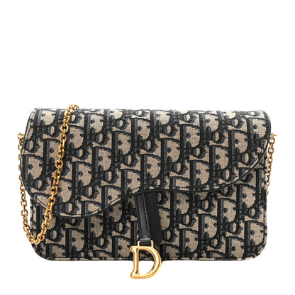 Christian Dior Oblique Saddle Chain Pouch Blue 1 of 10