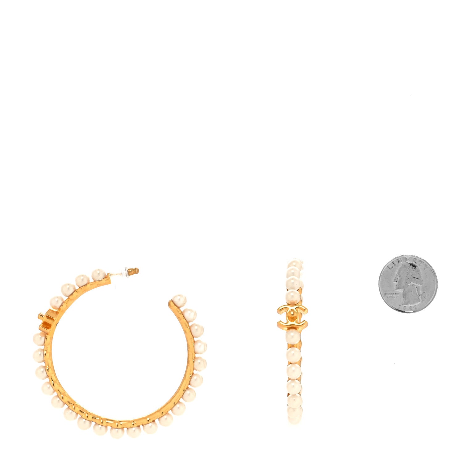 Chanel Pearl CC More Is More Hoop Earrings Gold 2 of 4