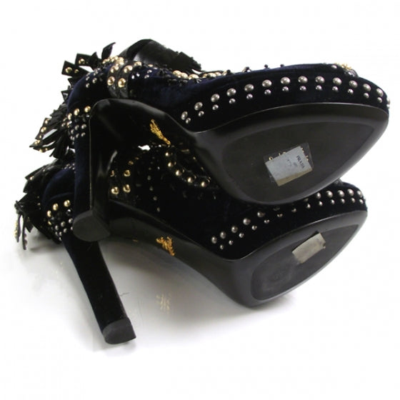 Prada Velvet Studded Mohawk Pumps 38 4 of 6