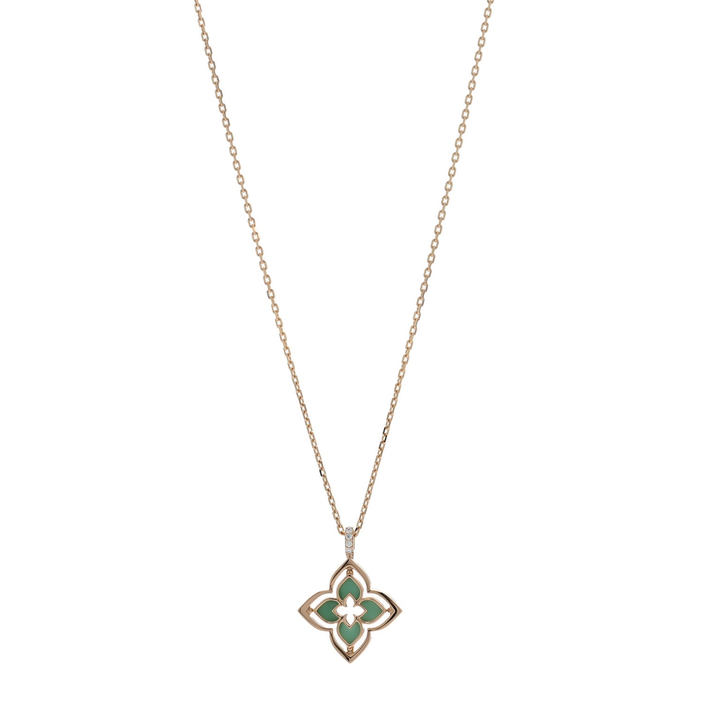 18K Rose Gold Diamond Chrysoprase Small Venetian Princess Pirouette Pave Pendant Necklace
