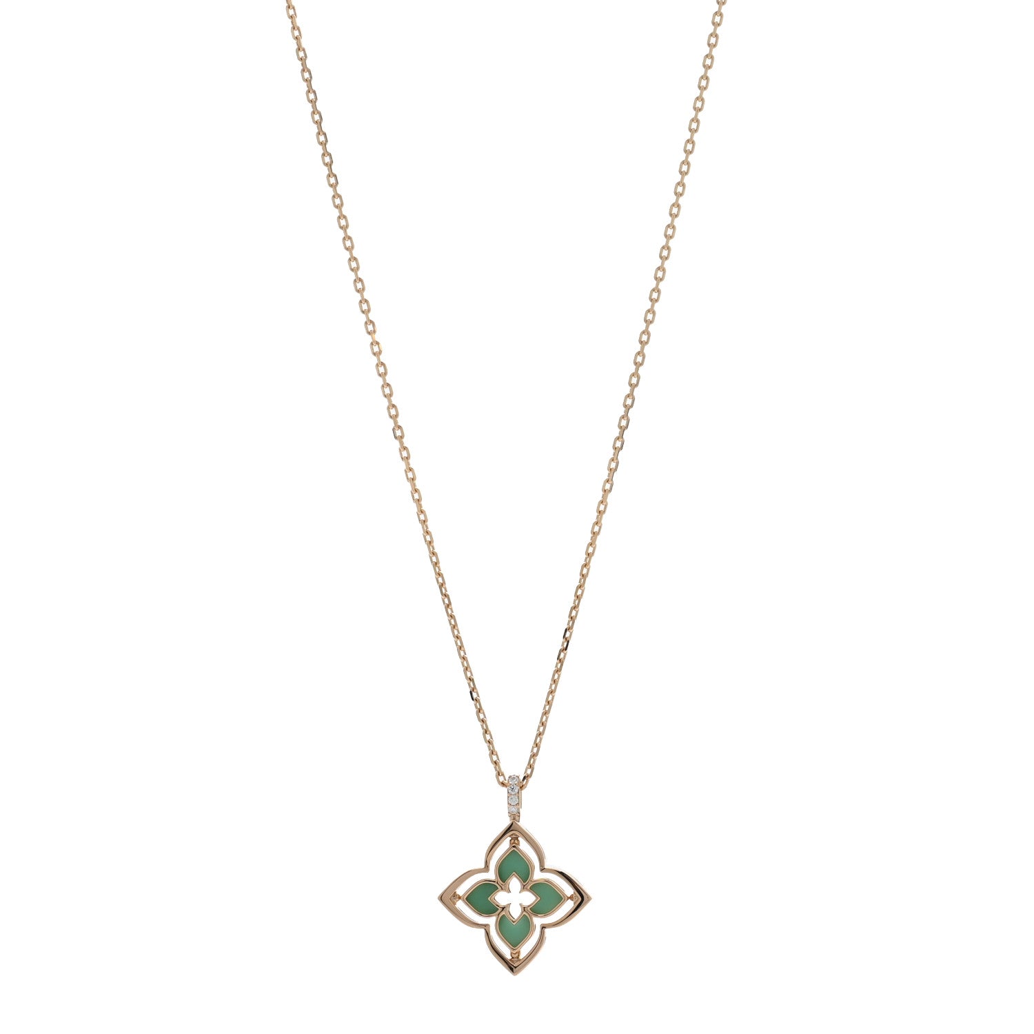 Roberto Coin 18K Rose Gold Diamond Chrysoprase Small Venetian Princess Pirouette Pave Pendant Necklace 1 of 5