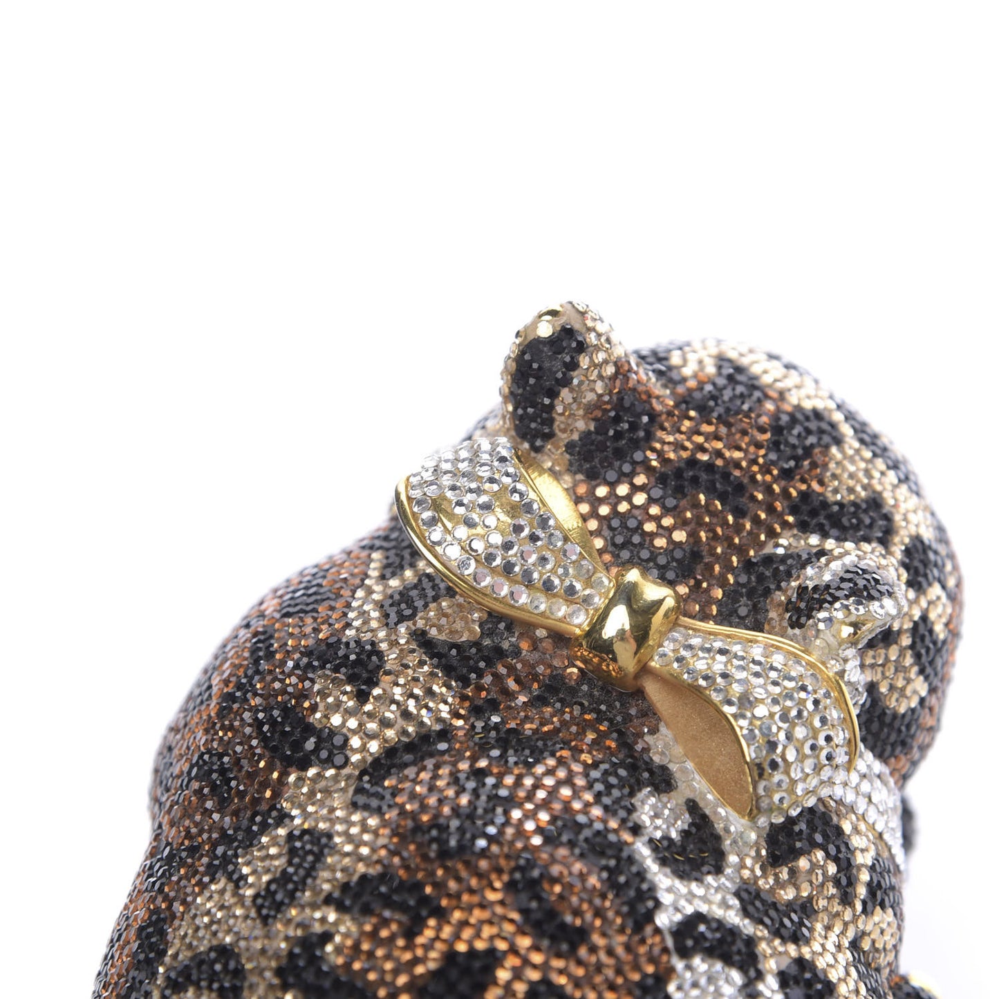 Swarovski Crystal Leopard Sleeping Cat Minaudiere Clutch Gold Multicolor