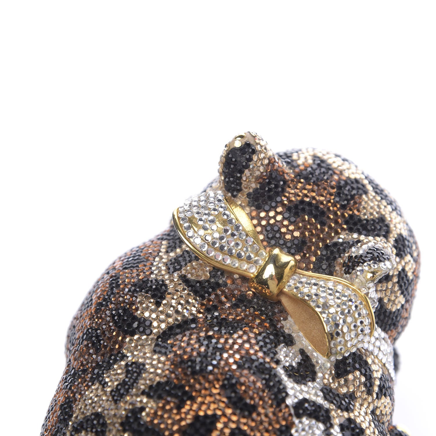 Judith Leiber Swarovski Crystal Leopard Sleeping Cat Minaudiere Clutch Gold Multicolor 10 of 15