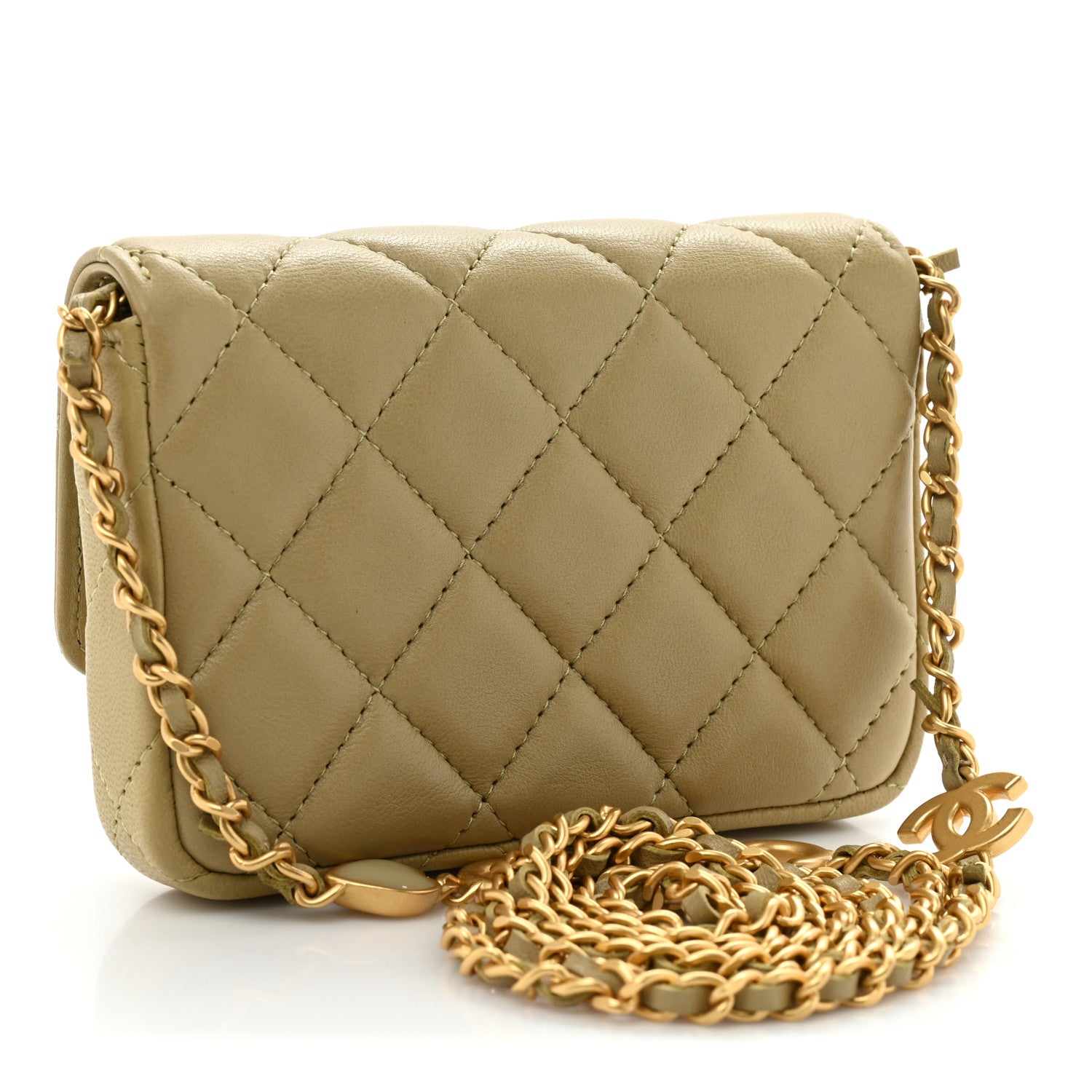 Chanel Lambskin Enamel Quilted Coco Hearts Clutch With Chain Light Green 3 of 12