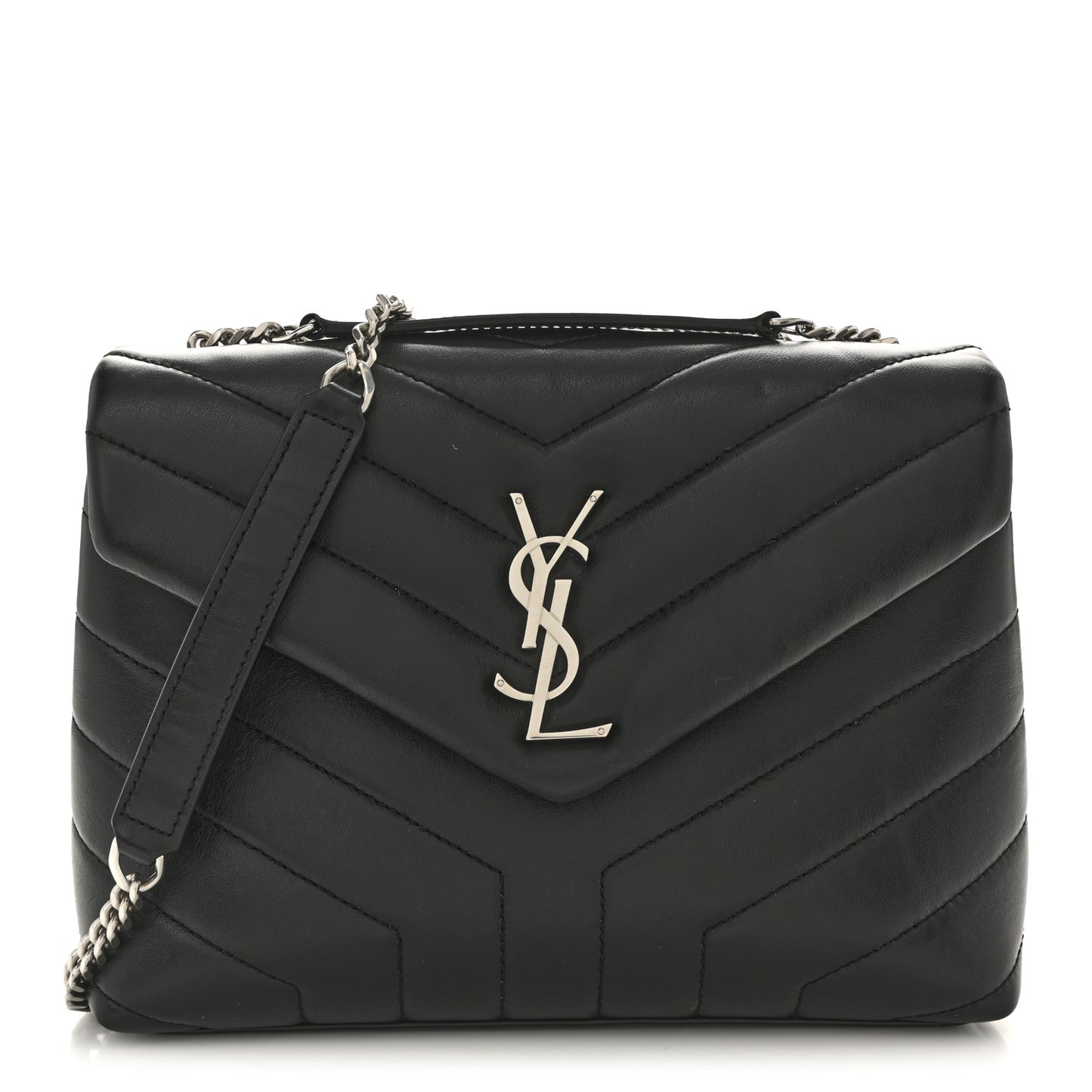 Calfskin Y Quilted Monogram Small Loulou Chain Satchel Black
