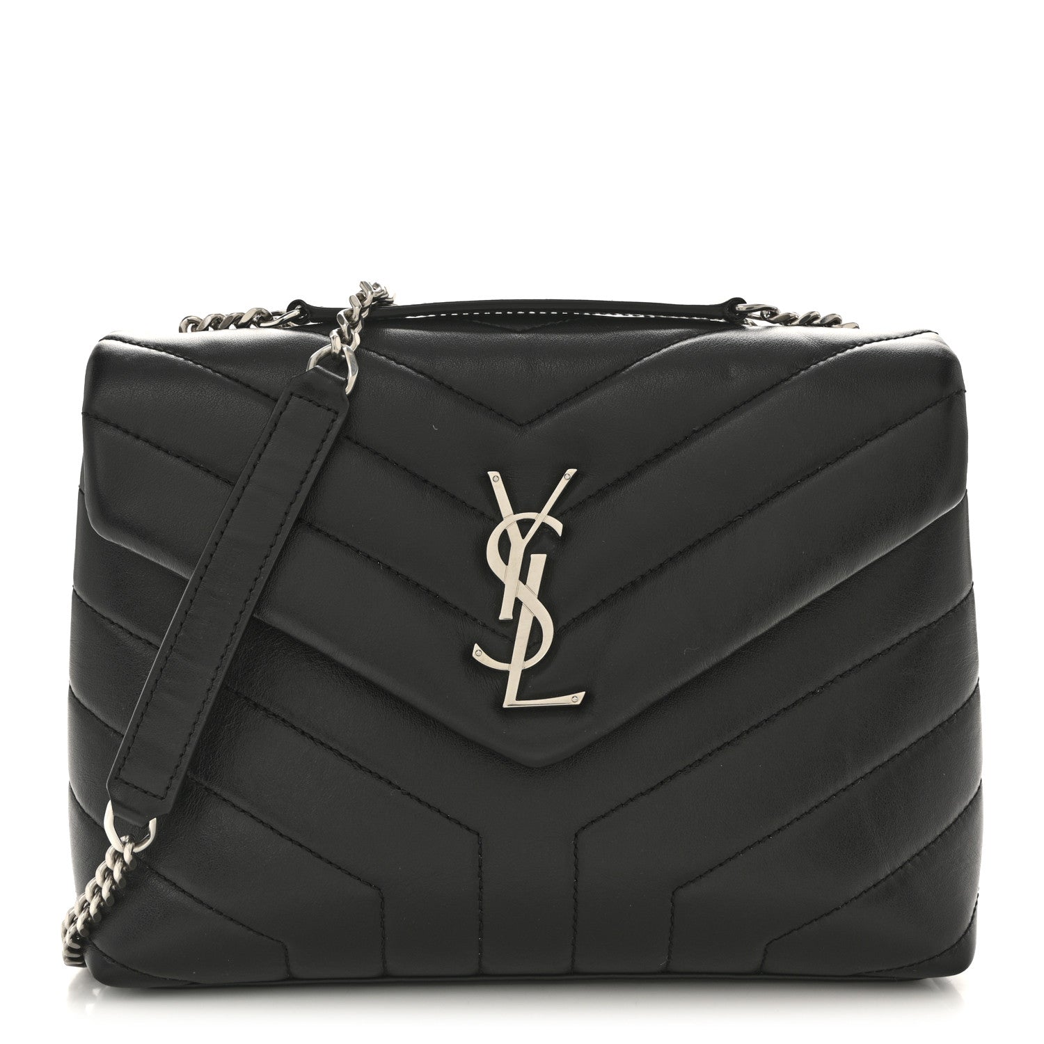 Saint Laurent Calfskin Y Quilted Monogram Small Loulou Chain Satchel Black 1 of 12