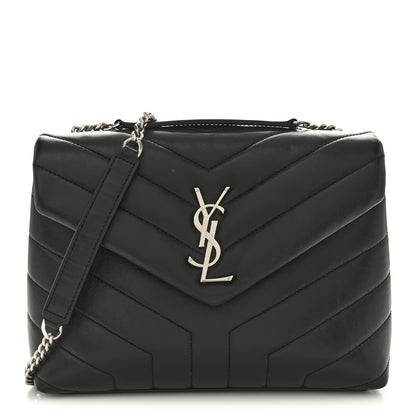 Saint Laurent Calfskin Y Quilted Monogram Small Loulou Chain Satchel Black 1 of 12