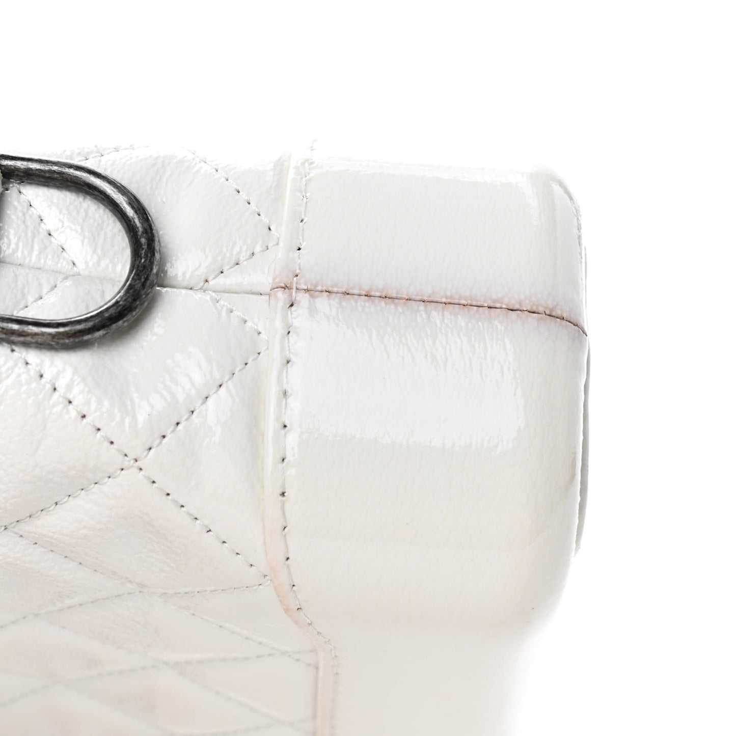 Patent Goatskin Quilted Small Gabrielle Hobo White