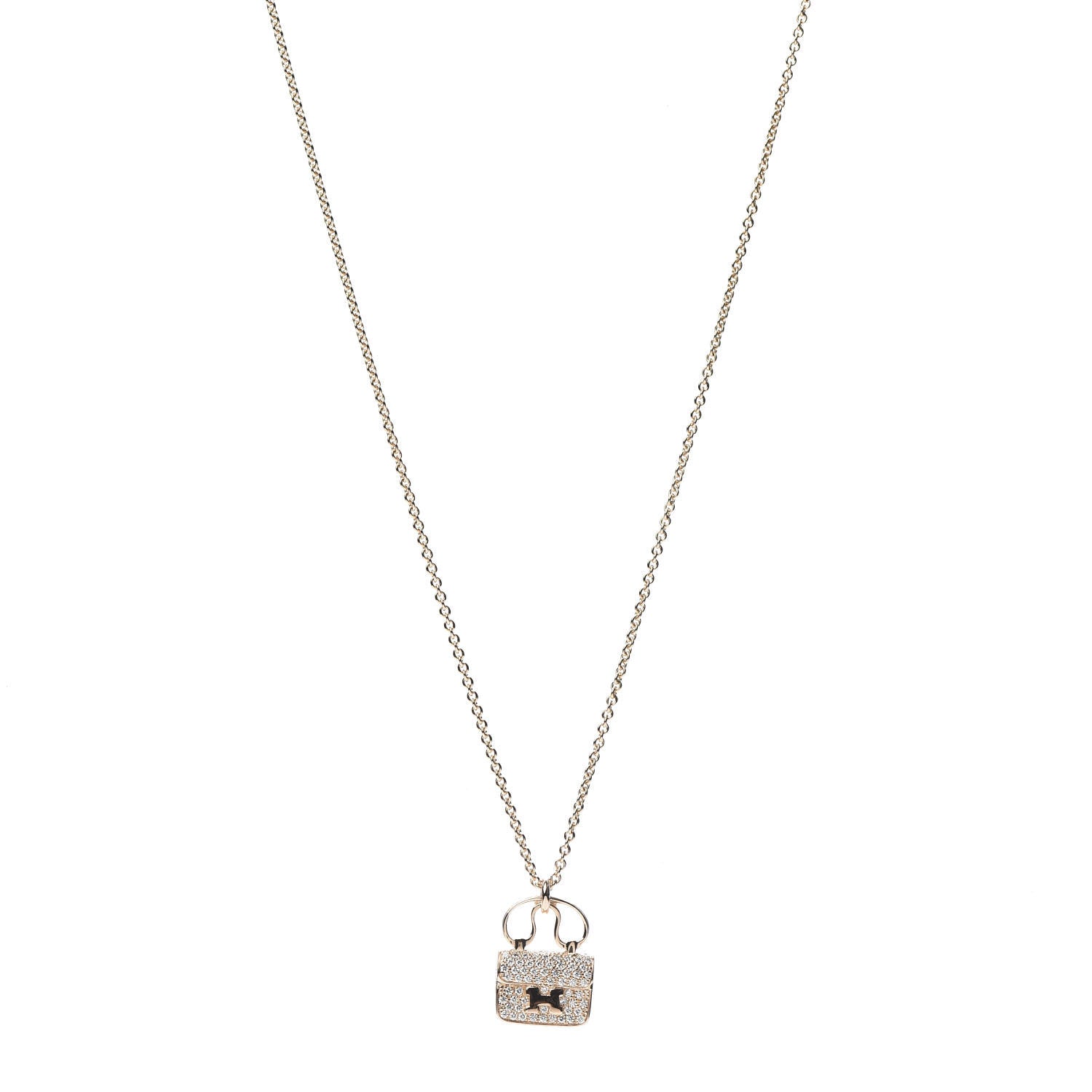 Hermes 18K Rose Gold Diamond Constance Amulette Pendant Necklace 1 of 6