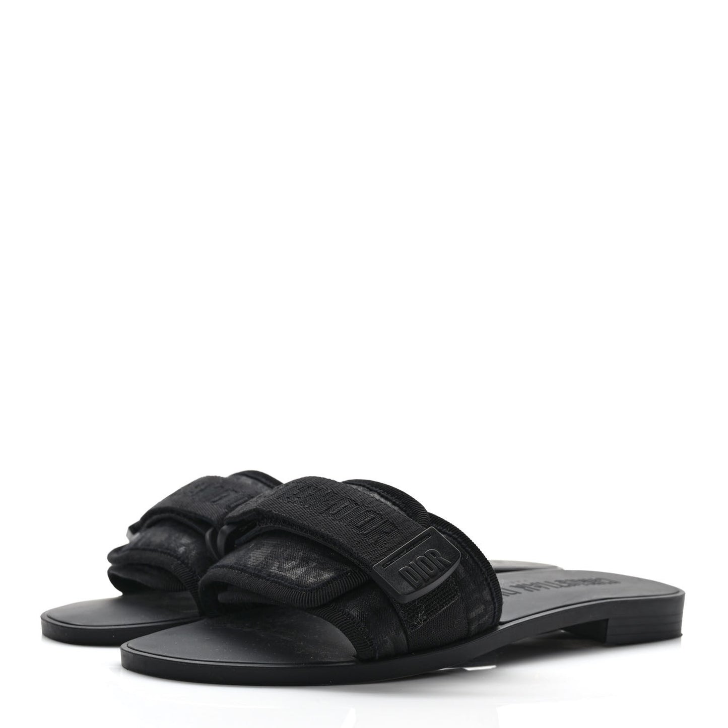 Shiny Technical Fabric Oblique Dio(r)evolution Slide Sandals 37 Black