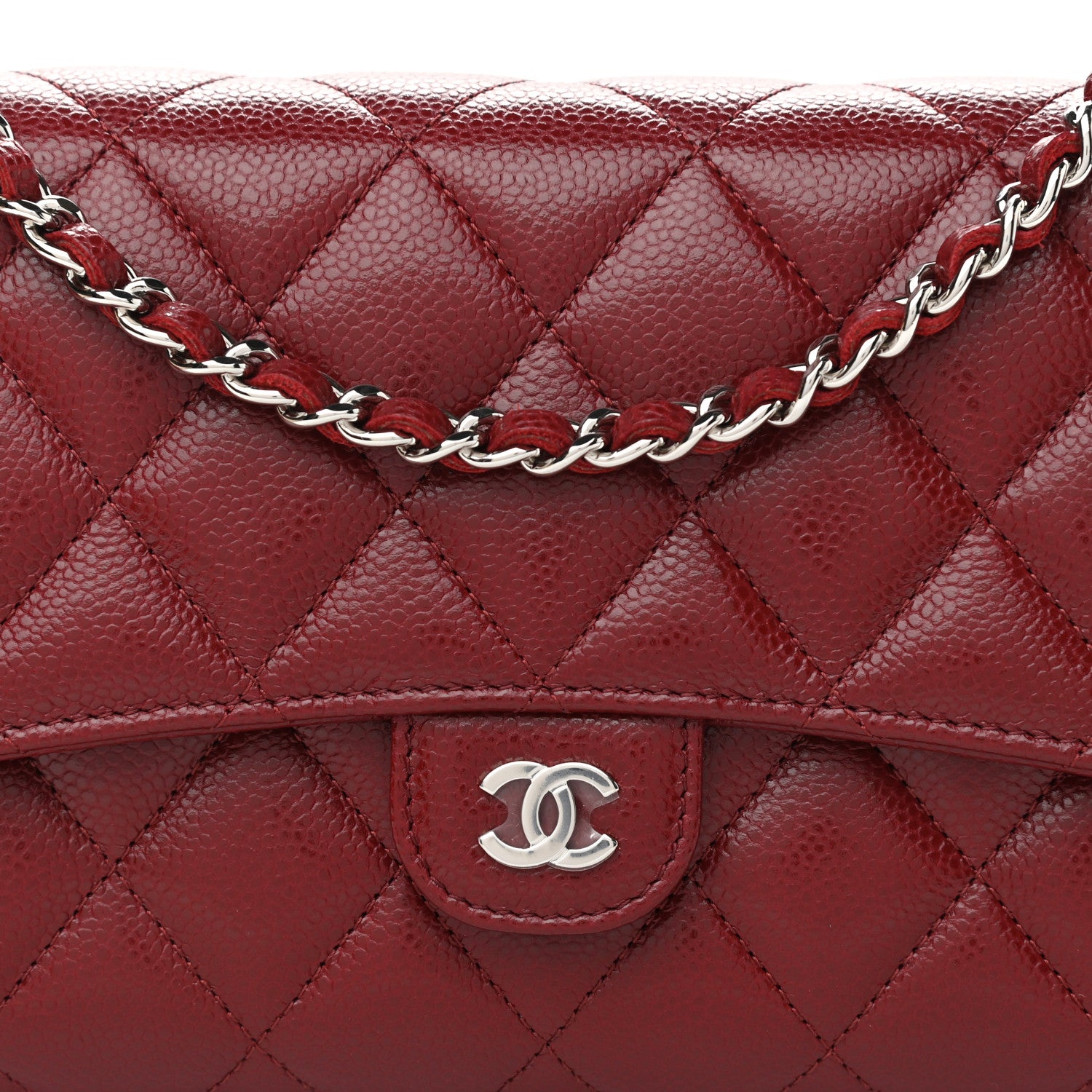 Chanel Caviar Quilted Phone Holder Wallet on Removable Chain Red 11 of 12