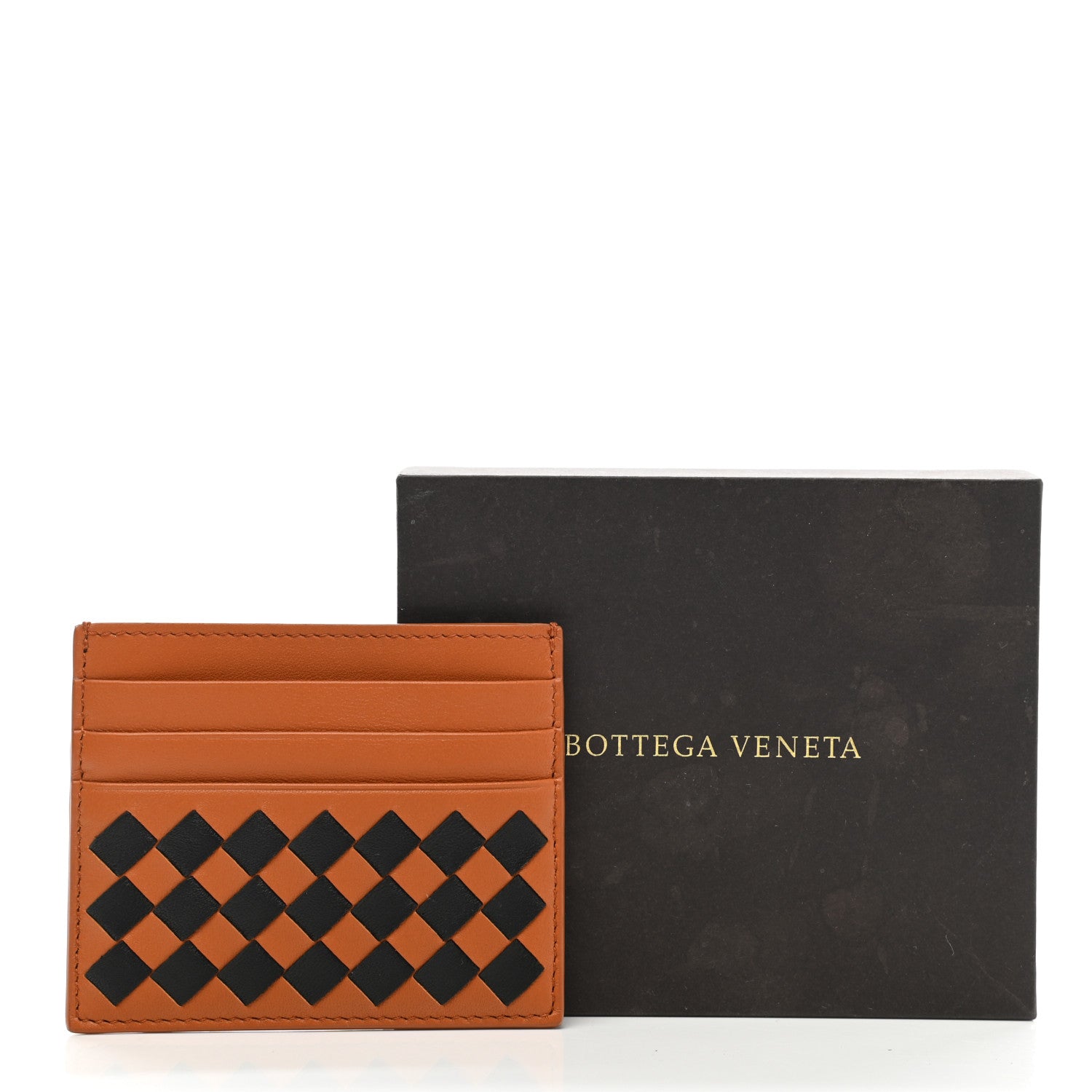 Bottega Veneta Nappa Intrecciato Woven Bi-Color Card Holder Tan Black 8 of 8