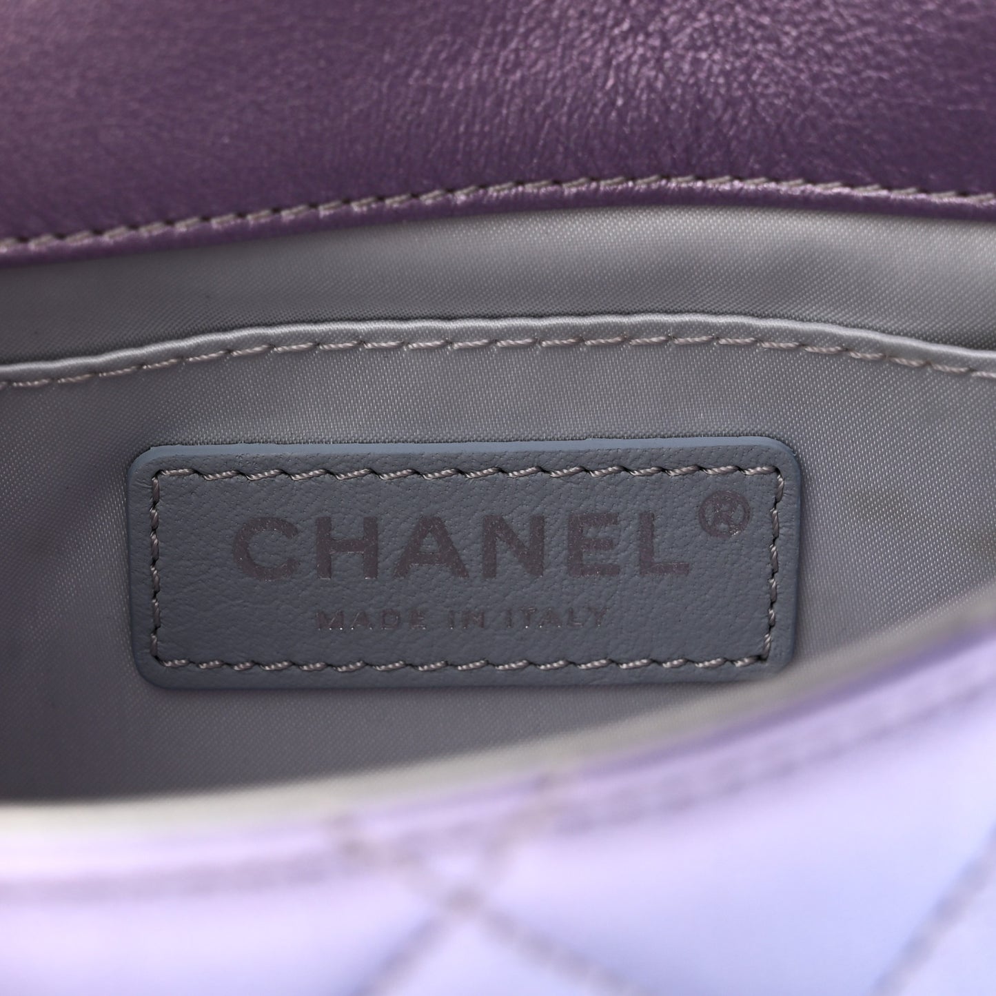 Gradient Metallic Calfskin Quilted Clutch Silver Blue Yellow Purple