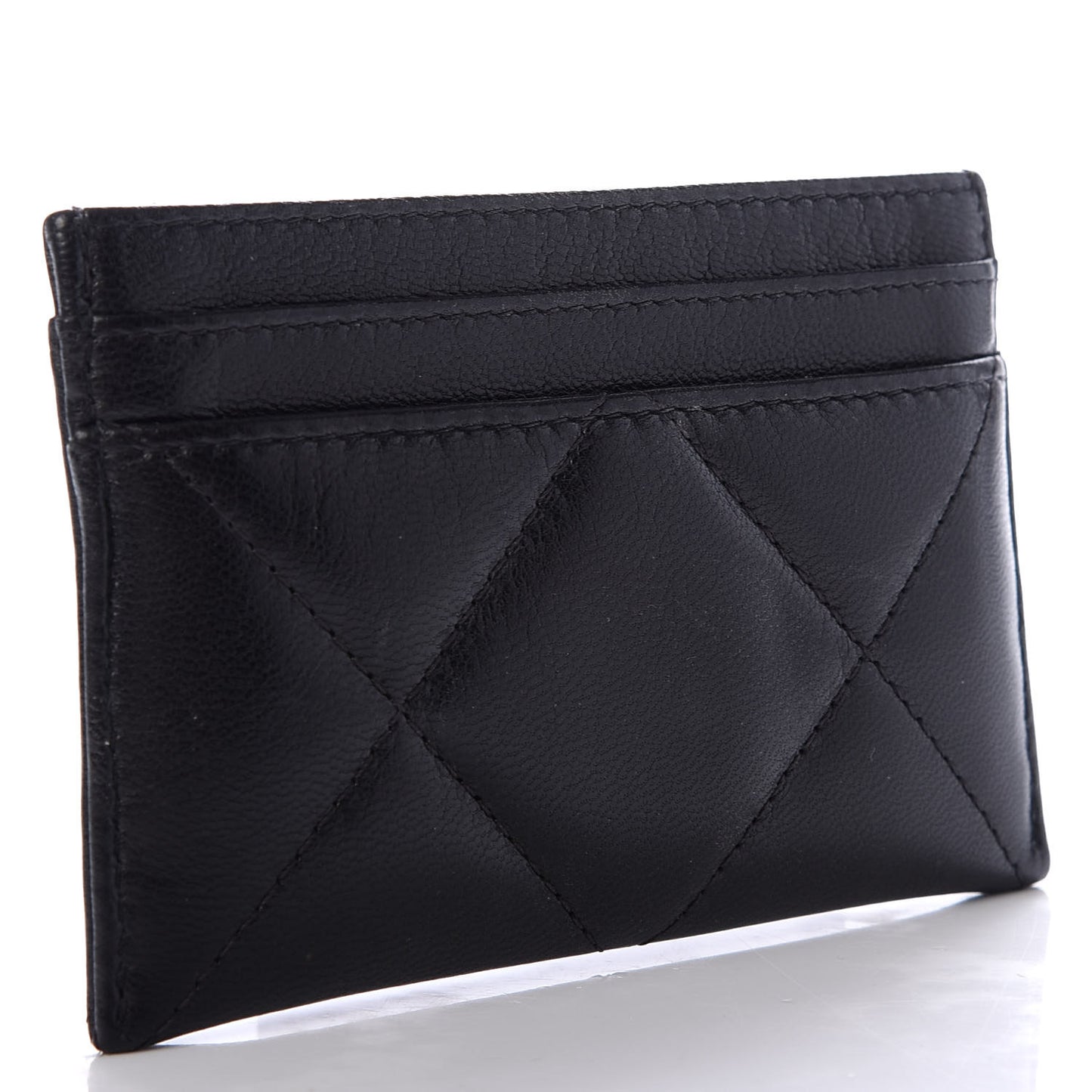Goatskin Quilted Chanel 19 Card Holder Black