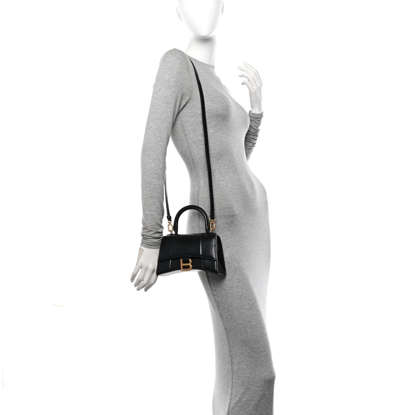 Shiny Box Calfskin Hourglass Top Handle Bag XS Black