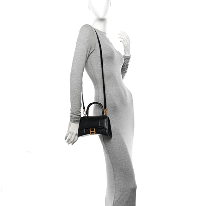 Balenciaga Shiny Box Calfskin Hourglass Top Handle Bag XS Black 3 of 11