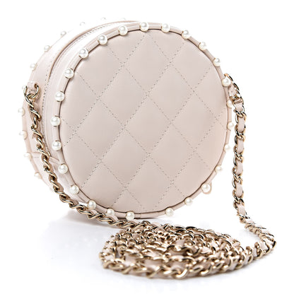 Chanel Calfskin Quilted Pearl Round Clutch With Chain White 3 of 10