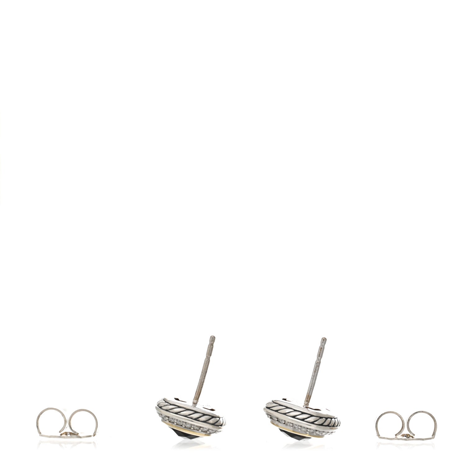 David Yurman Sterling Silver 18K Yellow Gold Diamond Smoky Quartz 11mm Albion Earrings 3 of 4