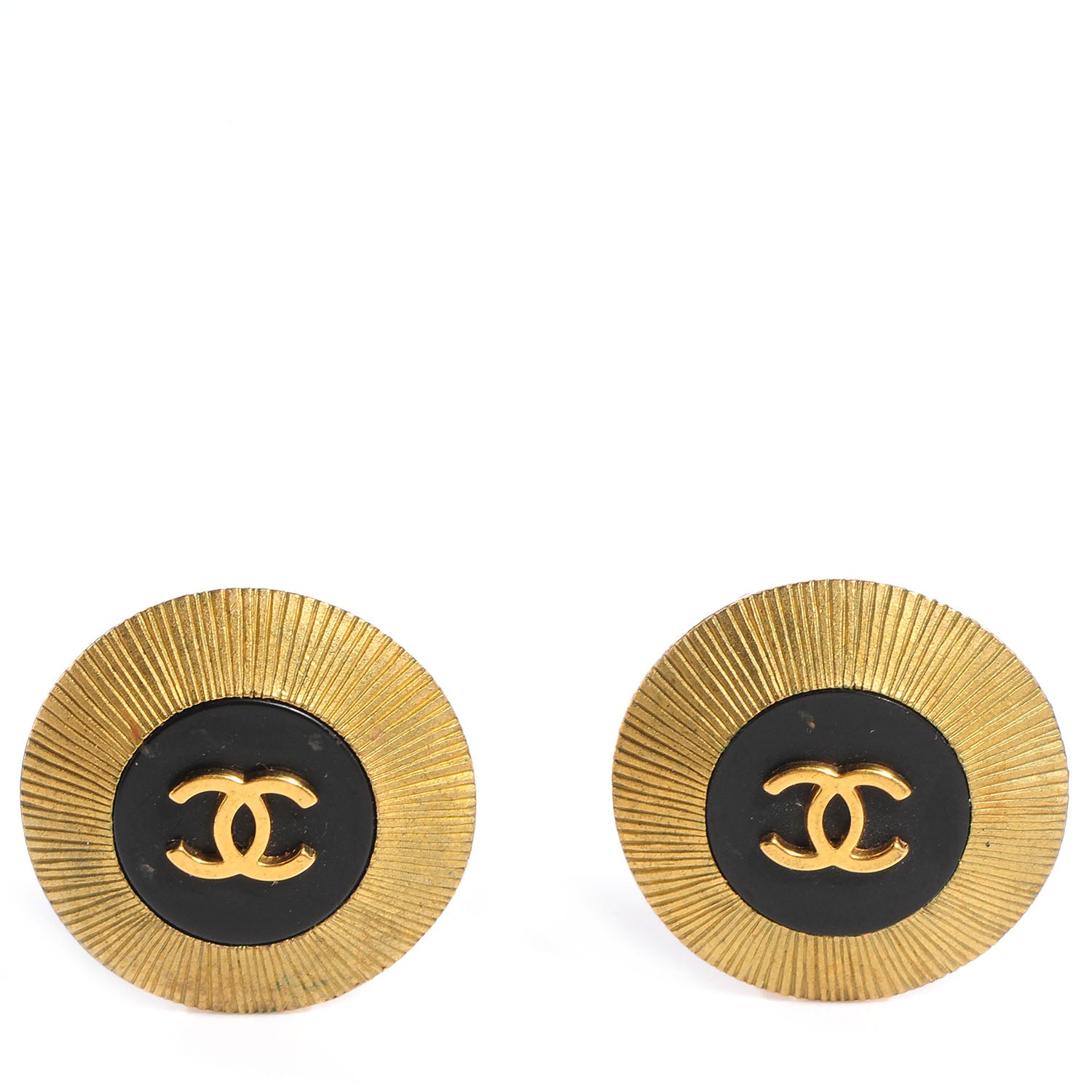 Chanel CC Clip On Earrings Black Gold 1 of 5