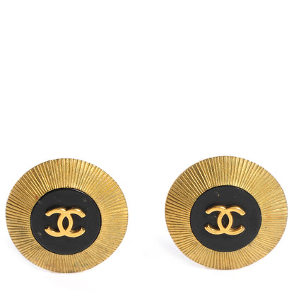 Chanel CC Clip On Earrings Black Gold 1 of 5