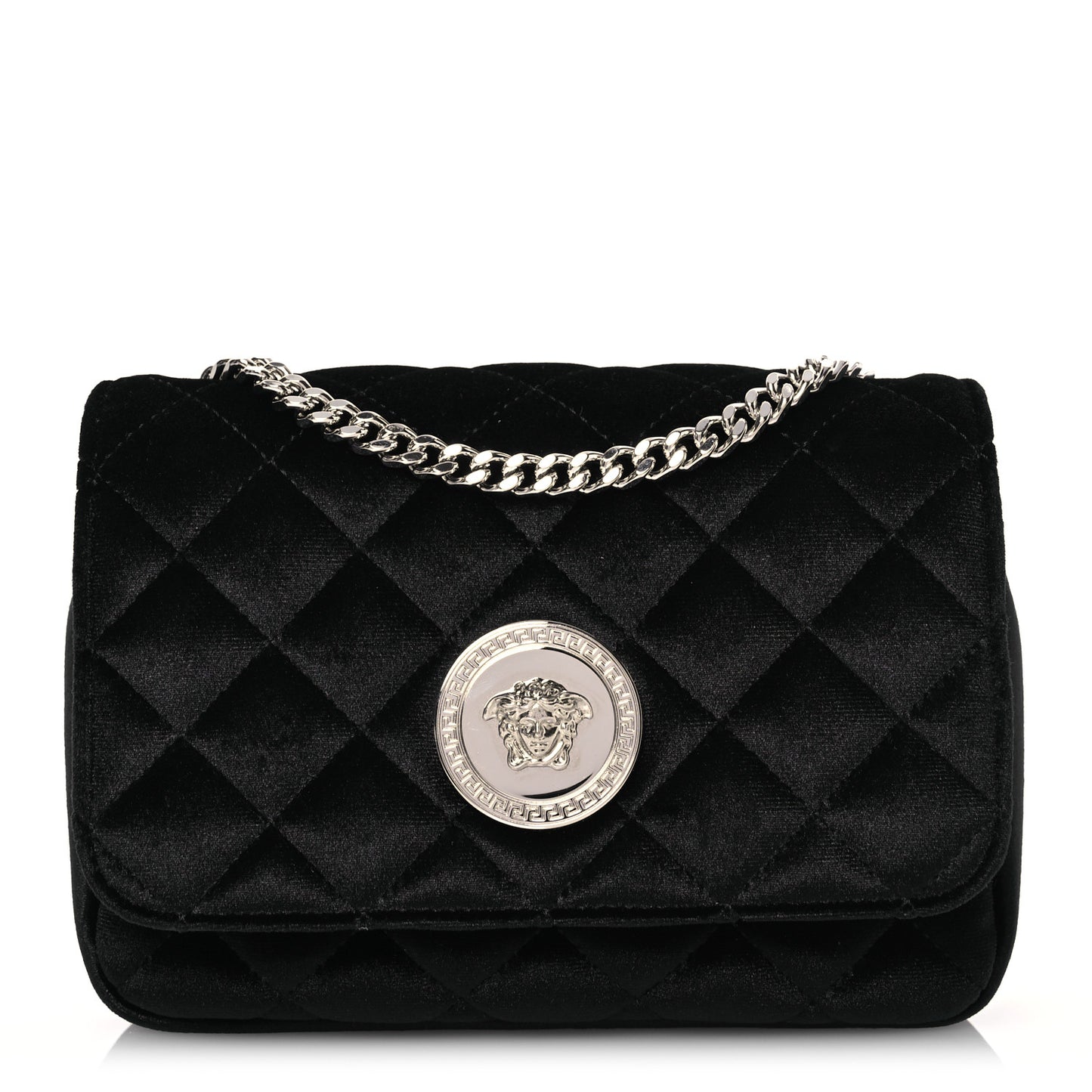 Velvet Quilted Icon Crossbody Bag Black