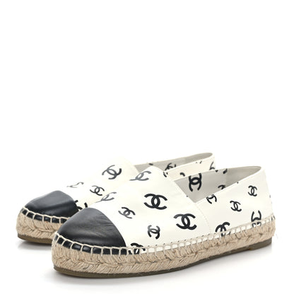 Chanel Lambskin Printed CC Espadrilles 38 White Black 3 of 8