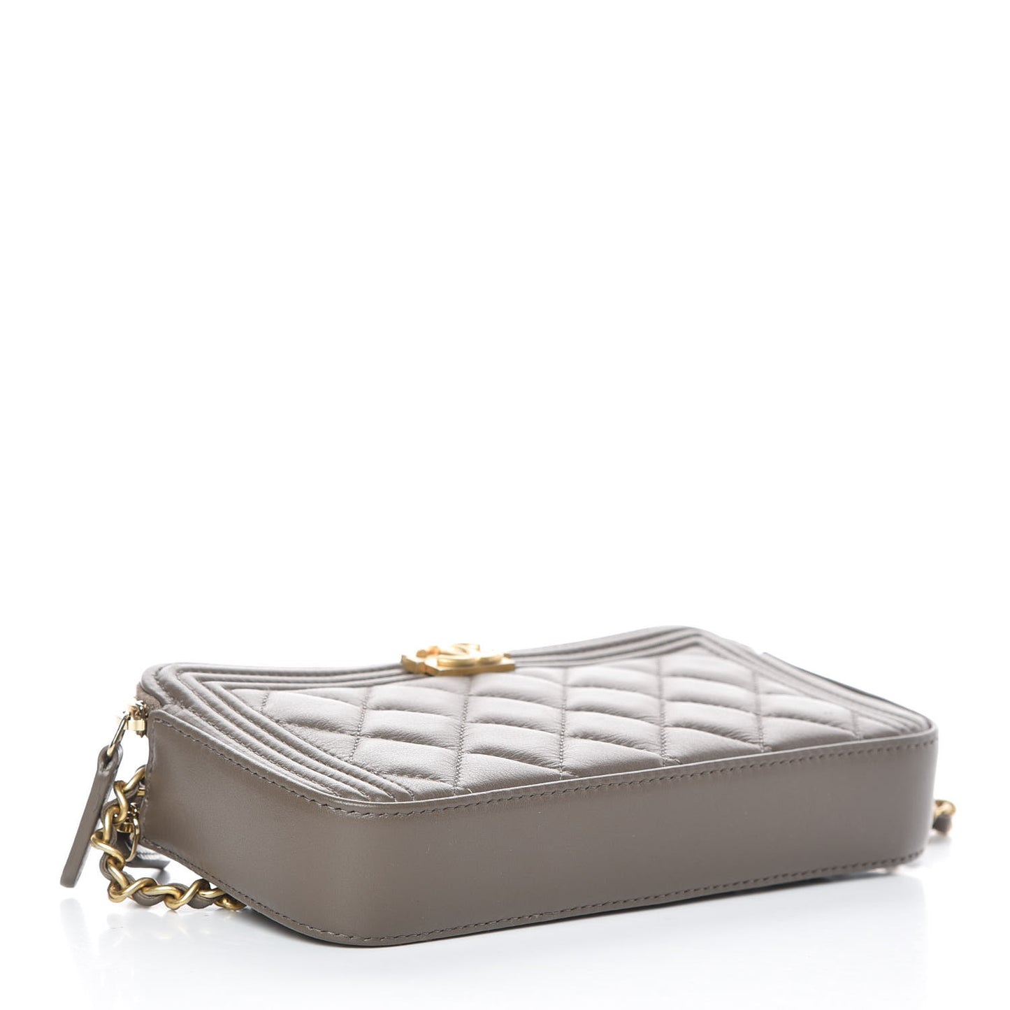 Calfskin Quilted Small Boy Clutch With Chain Khaki