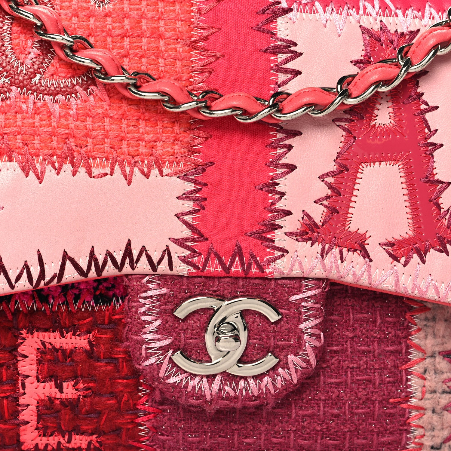Chanel Tweed Patchwork Medium Single Flap Pink 8 of 11