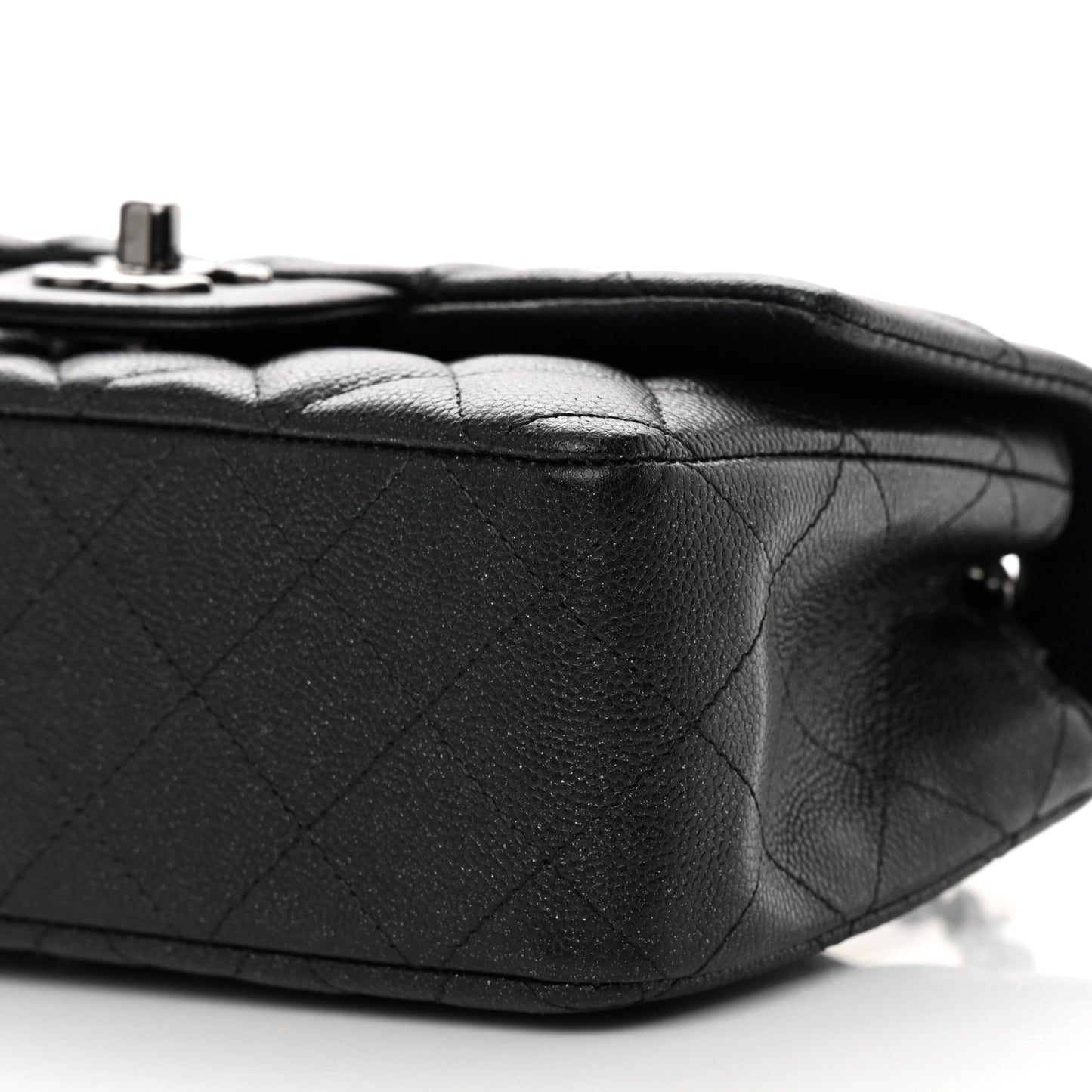 Iridescent Caviar Quilted Mini Rectangular Flap Black