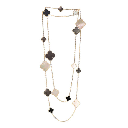 Van Cleef & Arpels 18K Yellow Gold Onyx Mother of Pearl 16 Motifs Magic Alhambra Necklace 3 of 4